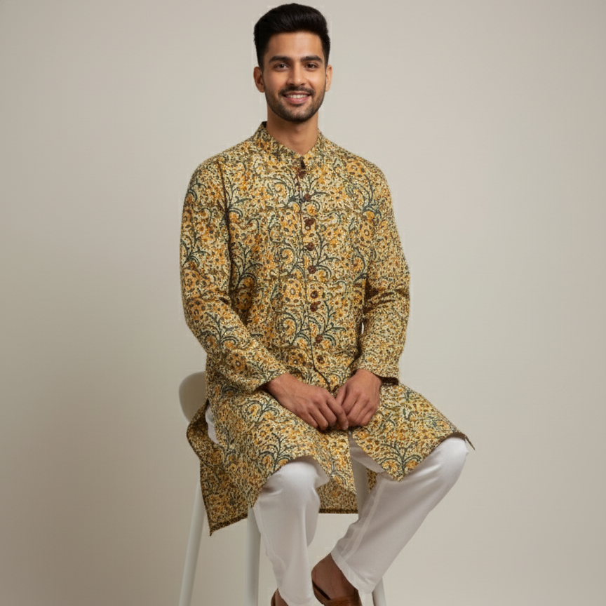 Poochampalli Kurta | Yellow Elegance