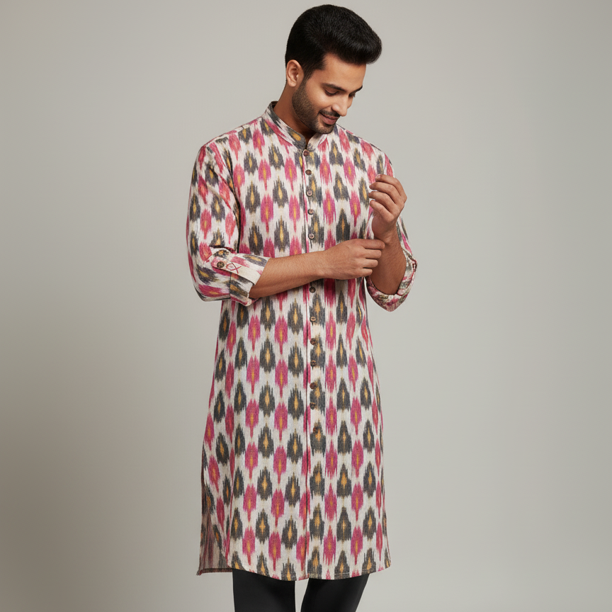 Ikat Heritage Kurta | Vibrant Hues