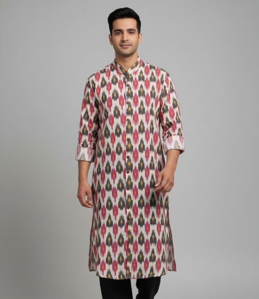 Ikat Heritage Kurta | Vibrant Hues