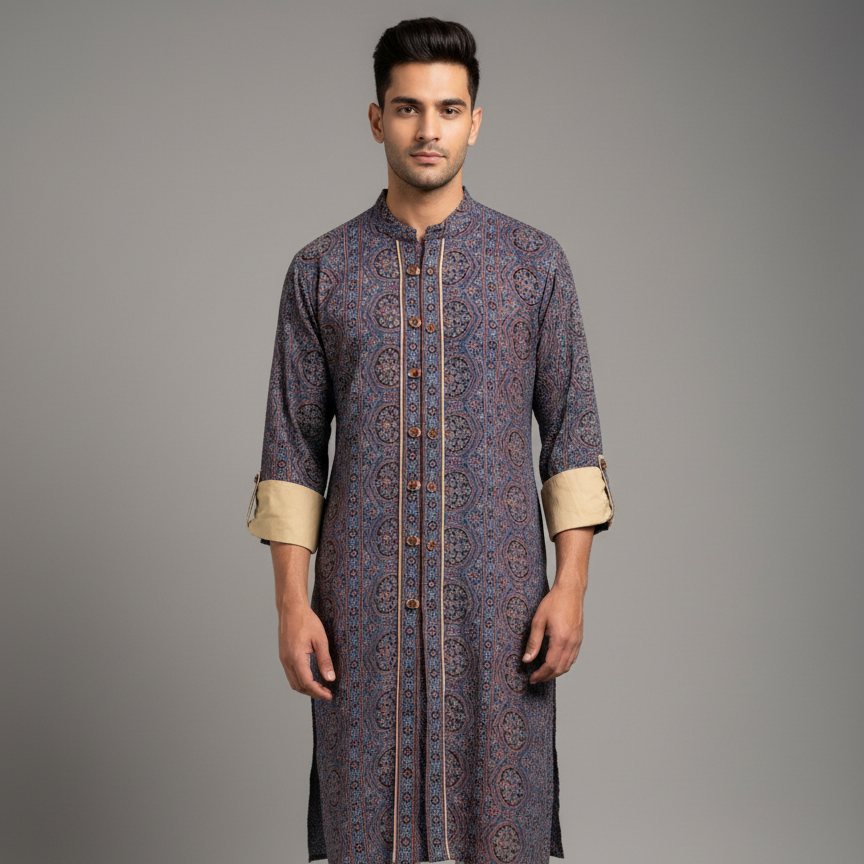 Ajrakh Heritage Kurta | Blue Edition