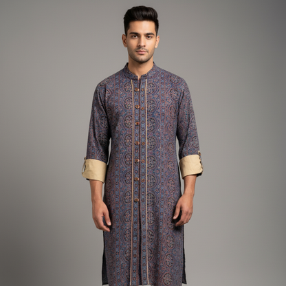 Ajrakh Heritage Kurta | Blue Edition