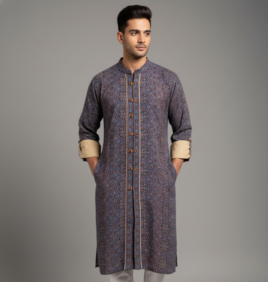 Ajrakh Heritage Kurta | Blue Edition