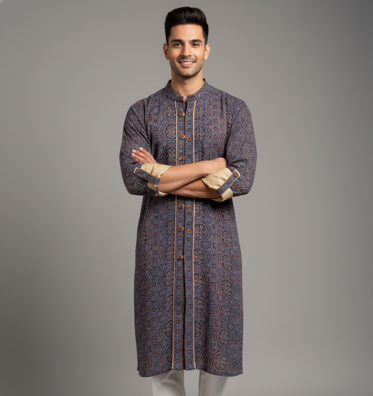 Ajrakh Heritage Kurta | Blue Edition