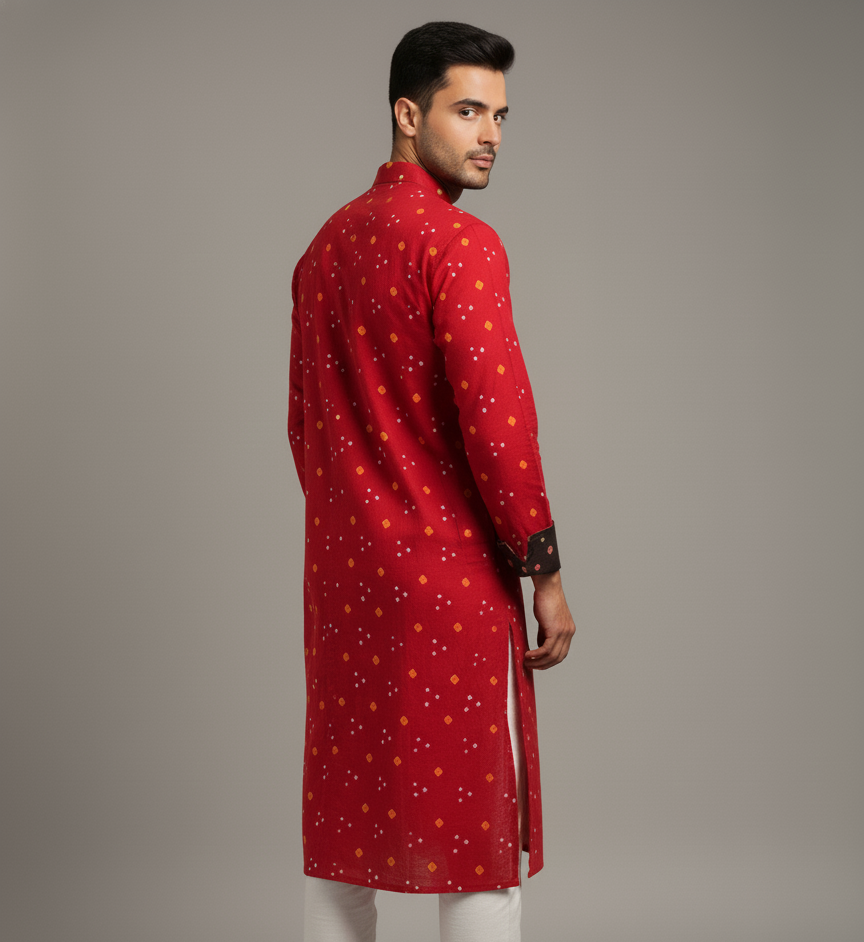 Bandhej Heritage Kurta | Scarlet Edition