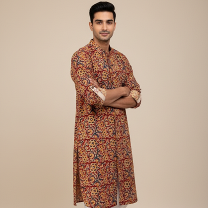 Poochampalli Kurta | Red Elegance