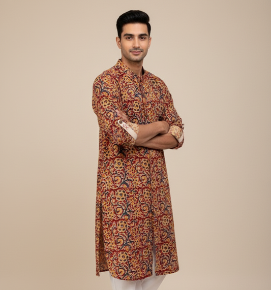 Poochampalli Kurta | Red Elegance