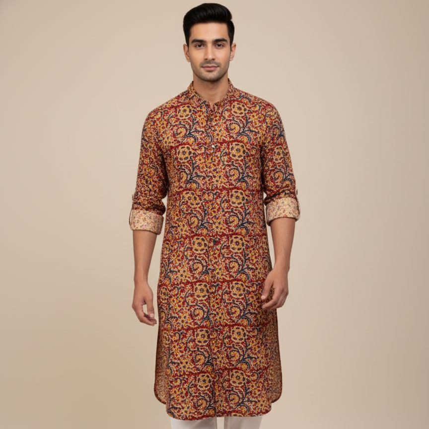 Poochampalli Kurta | Red Elegance