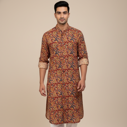 Poochampalli Kurta | Red Elegance