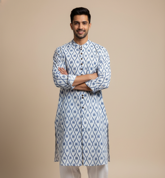 Ikat Heritage Kurta | Vibrant Blues