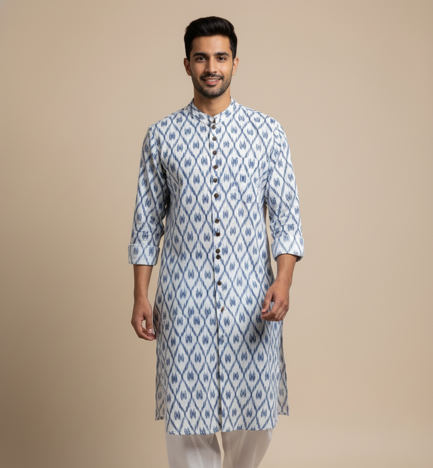 Ikat Heritage Kurta | Vibrant Blues