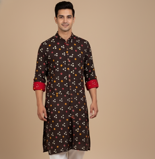 Black Tie-Dye Bandhej Kurta
