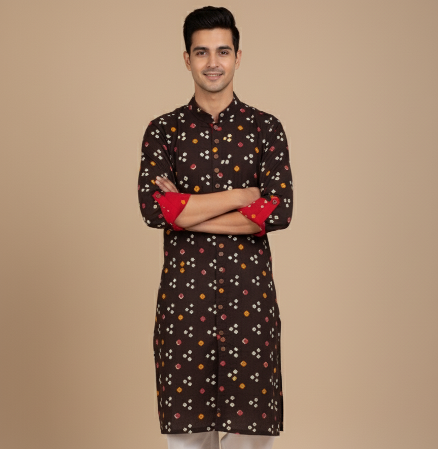 Black Tie-Dye Bandhej Kurta