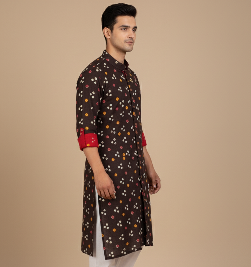 Black Tie-Dye Bandhej Kurta