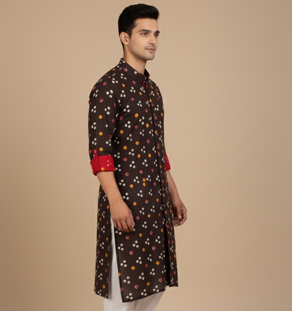 Black Tie-Dye Bandhej Kurta