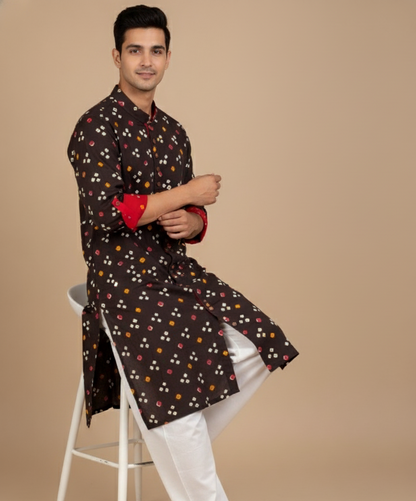 Black Tie-Dye Bandhej Kurta