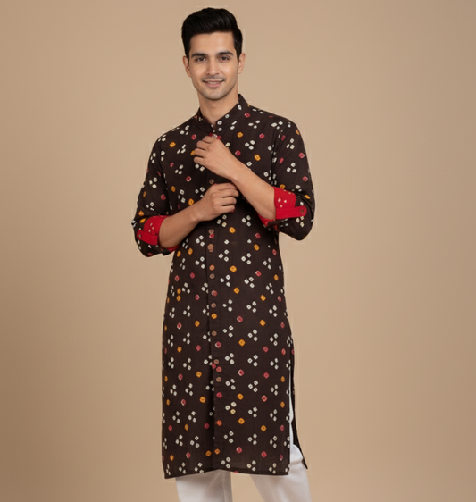 Black Tie-Dye Bandhej Kurta