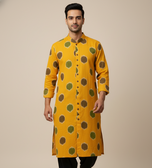 Ikat Kurta | Mustard & Mehendi Harmony