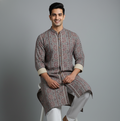 Ebony Ajrakh Block Print Kurta