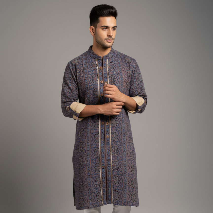 Ajrakh Heritage Kurta | Blue Edition