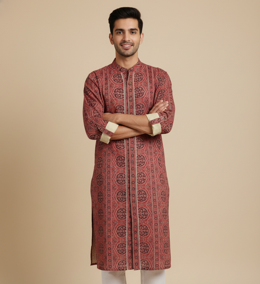 Ajrakh Heritage Kurta | Red Edition