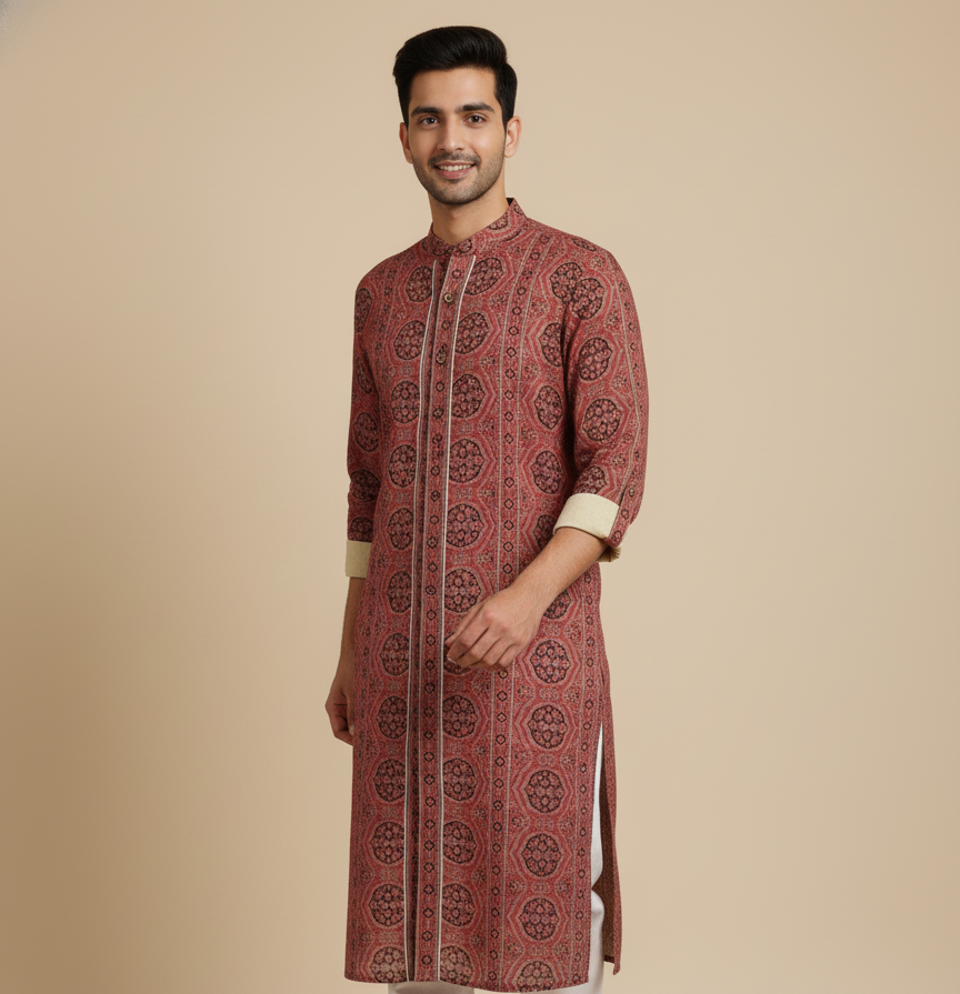 Ajrakh Heritage Kurta | Red Edition