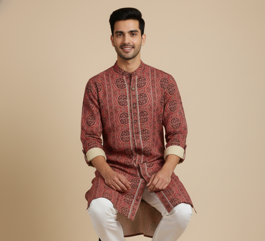 Ajrakh Heritage Kurta | Red Edition