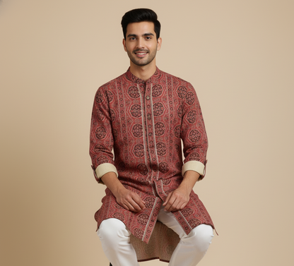 Ajrakh Heritage Kurta | Red Edition
