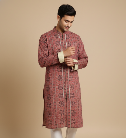 Ajrakh Heritage Kurta | Red Edition