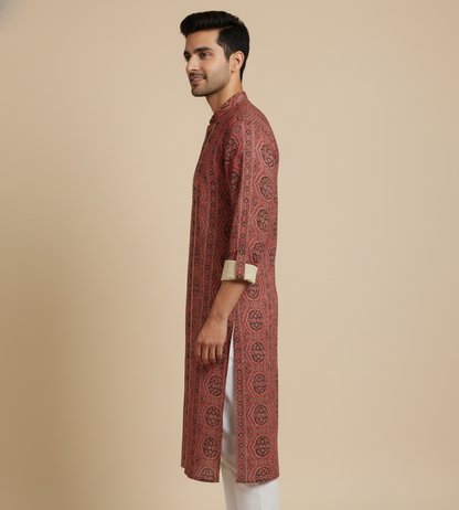Ajrakh Heritage Kurta | Red Edition