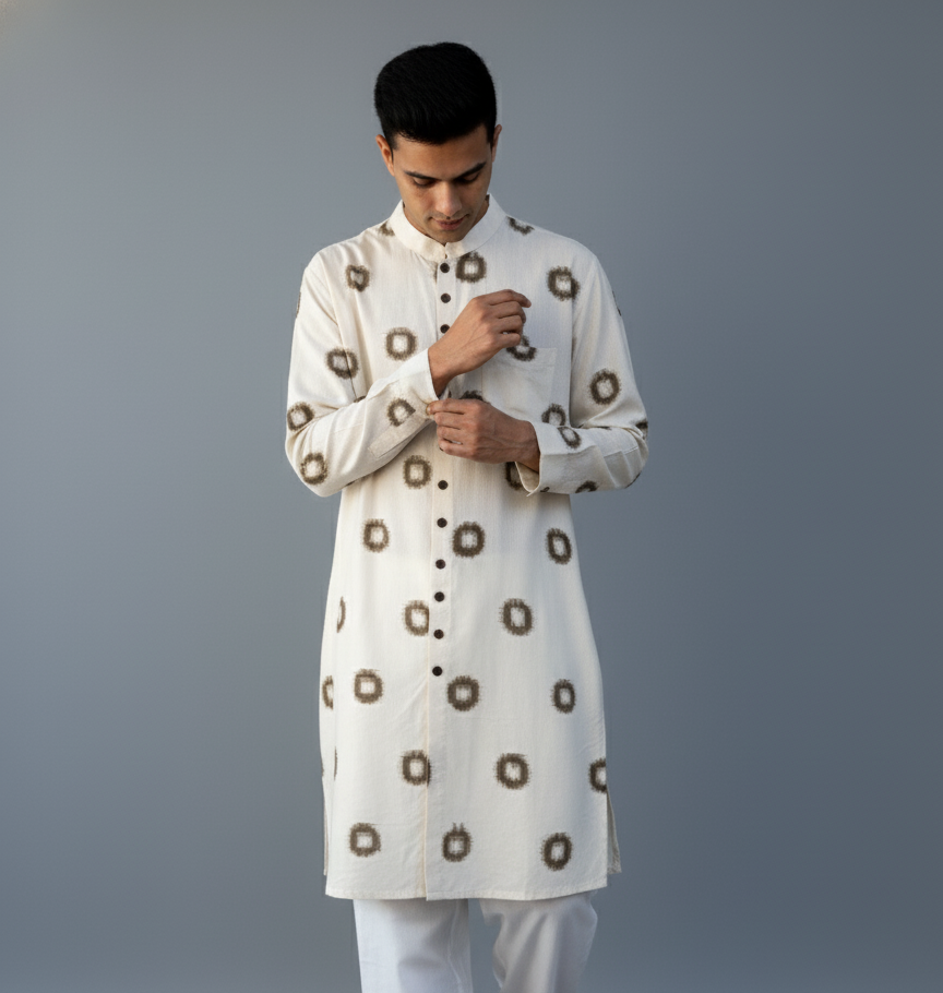 Ikat Kurta | Sage & Ivory Harmony