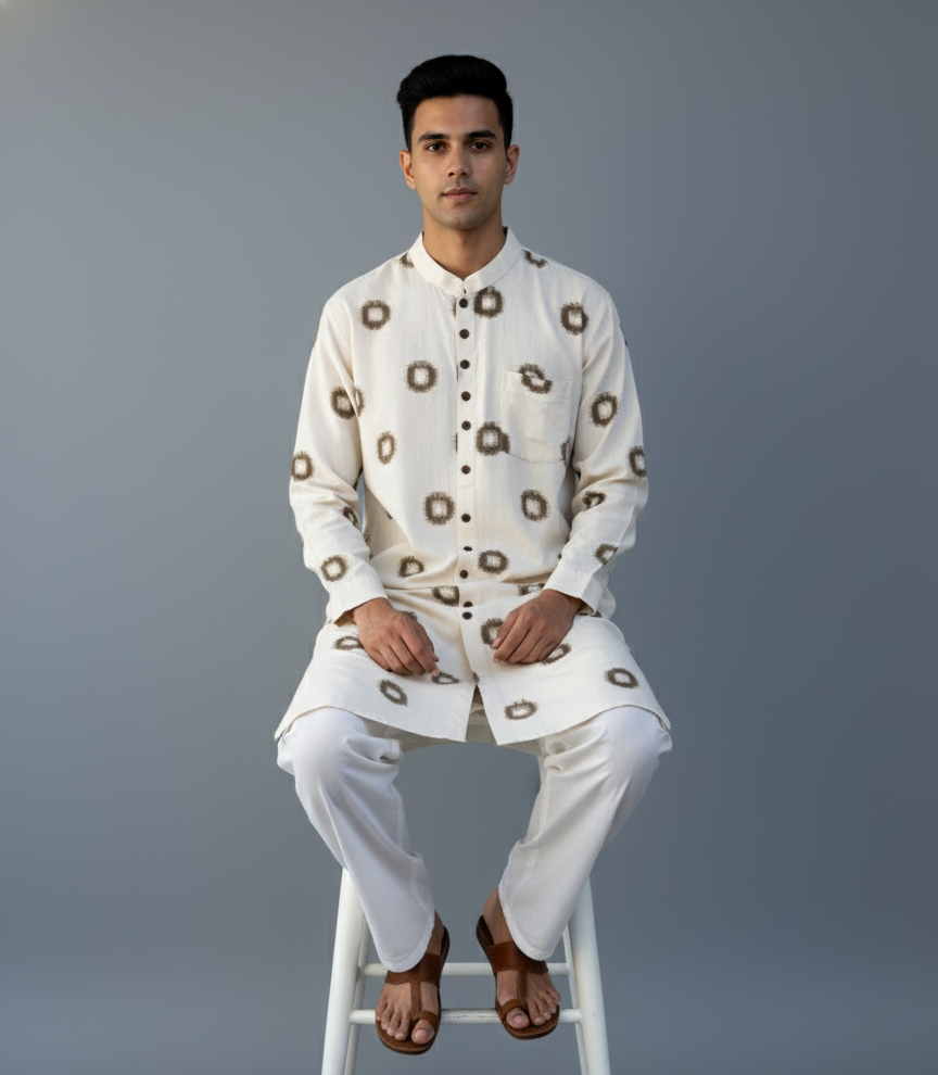Ikat Kurta | Sage & Ivory Harmony