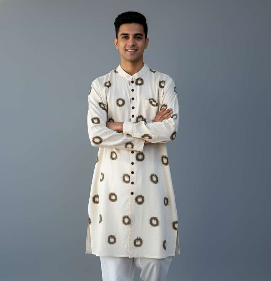 Ikat Kurta | Sage & Ivory Harmony