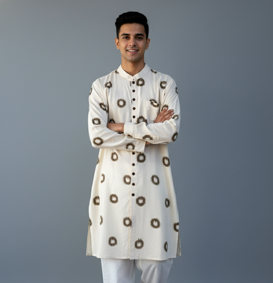 Ikat Kurta | Sage & Ivory Harmony