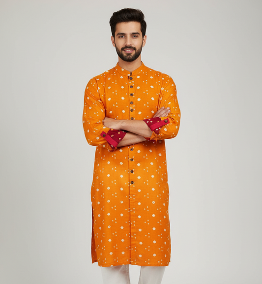 Bandhej Heritage Kurta | Golden Glow