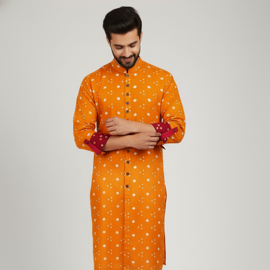 Bandhej Heritage Kurta | Golden Glow