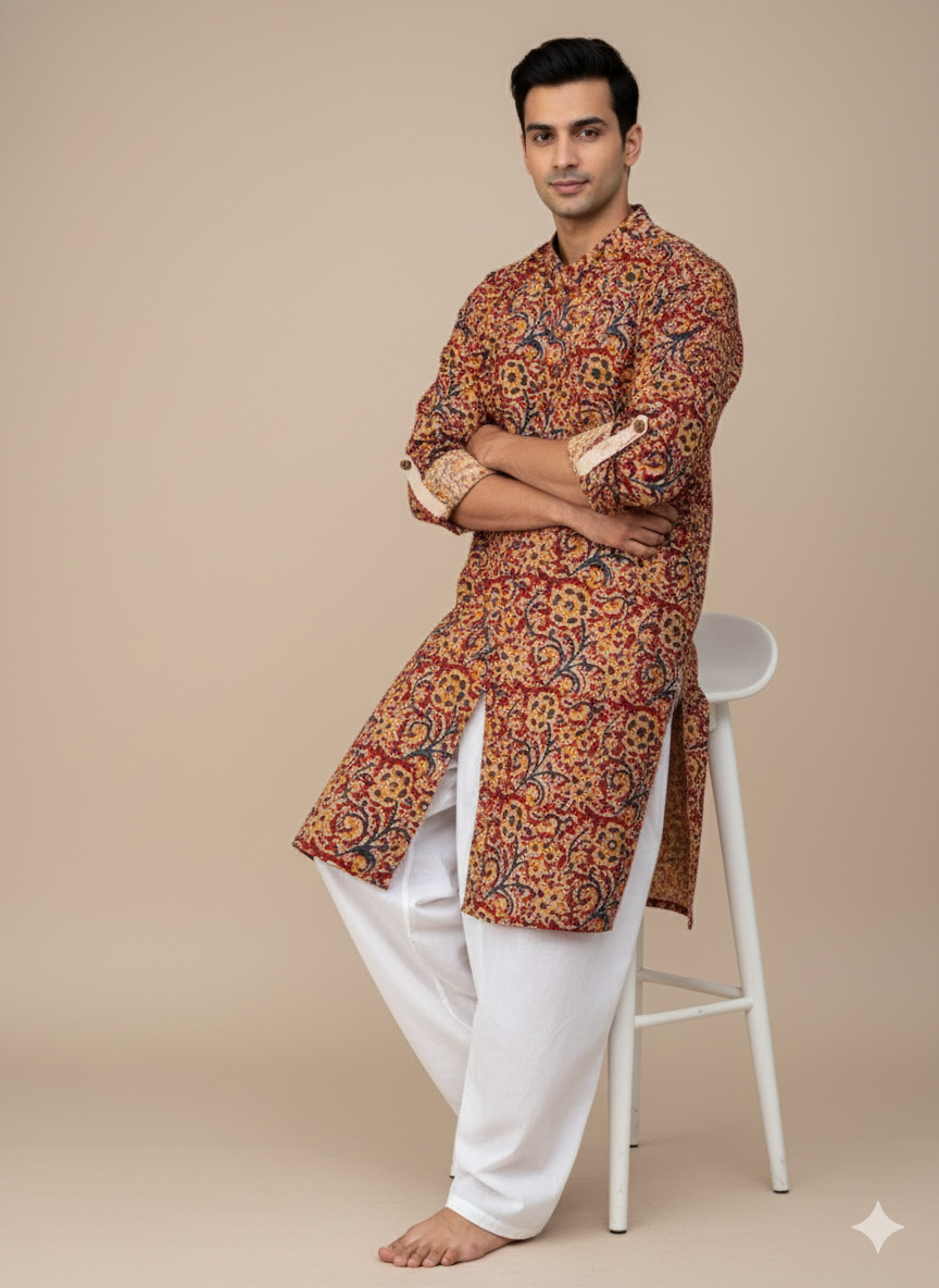 Poochampalli Kurta | Red Elegance