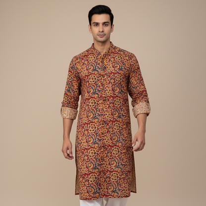 Poochampalli Kurta | Red Elegance