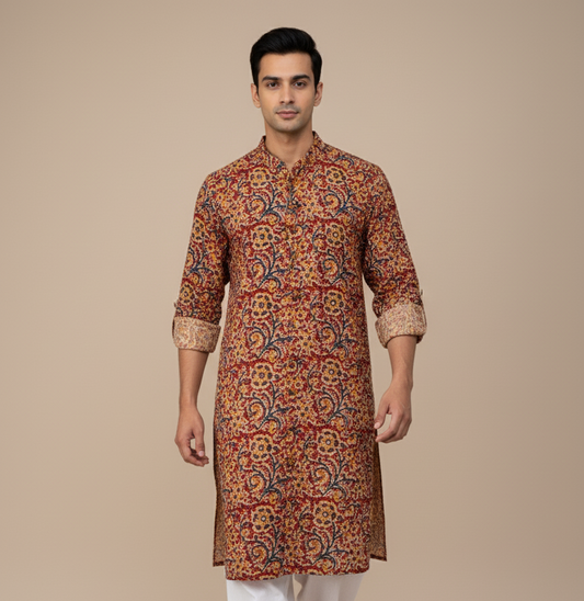 Poochampalli Kurta | Red Elegance