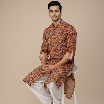 Poochampalli Kurta | Red Elegance