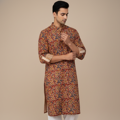 Poochampalli Kurta | Red Elegance