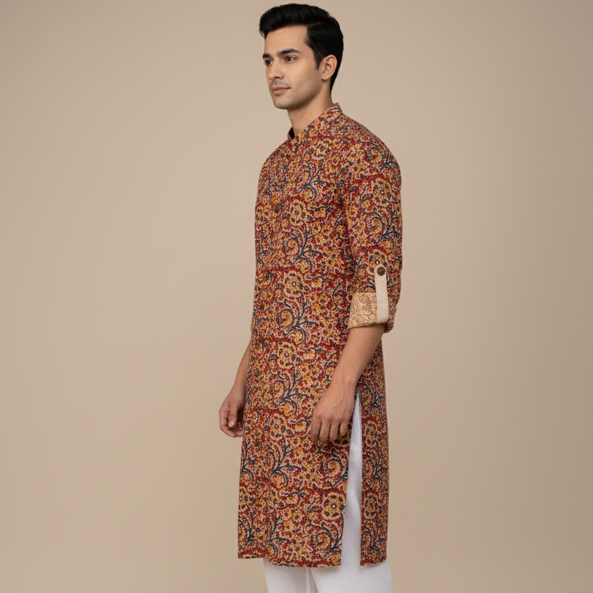 Poochampalli Kurta | Red Elegance