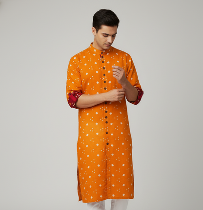 Bandhej Heritage Kurta | Golden Glow