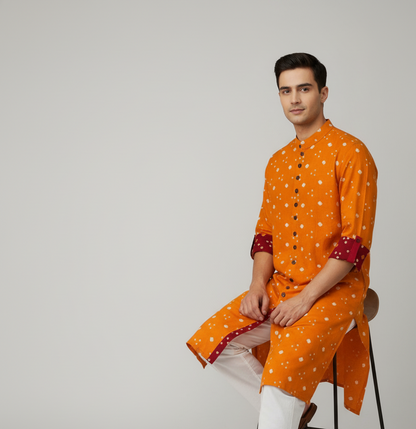 Bandhej Heritage Kurta | Golden Glow