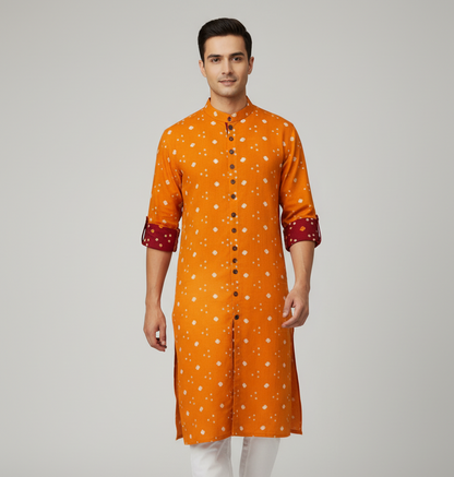 Bandhej Heritage Kurta | Golden Glow