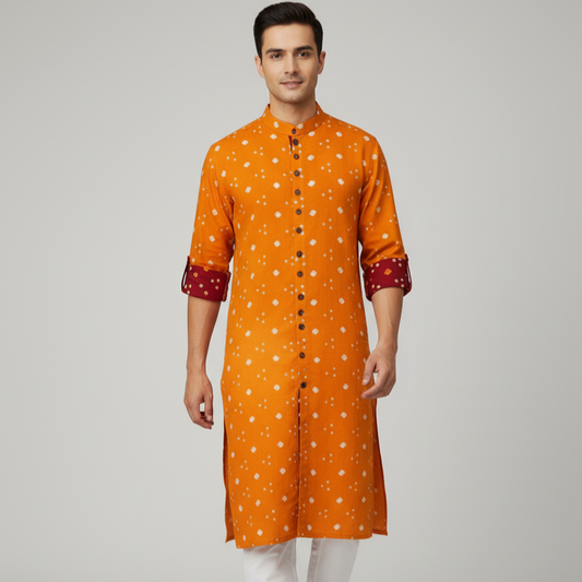 Bandhej Heritage Kurta | Golden Glow