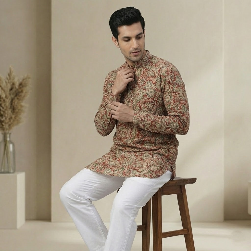 Poochampalli Short Kurta | The Poochampalli Scarlet