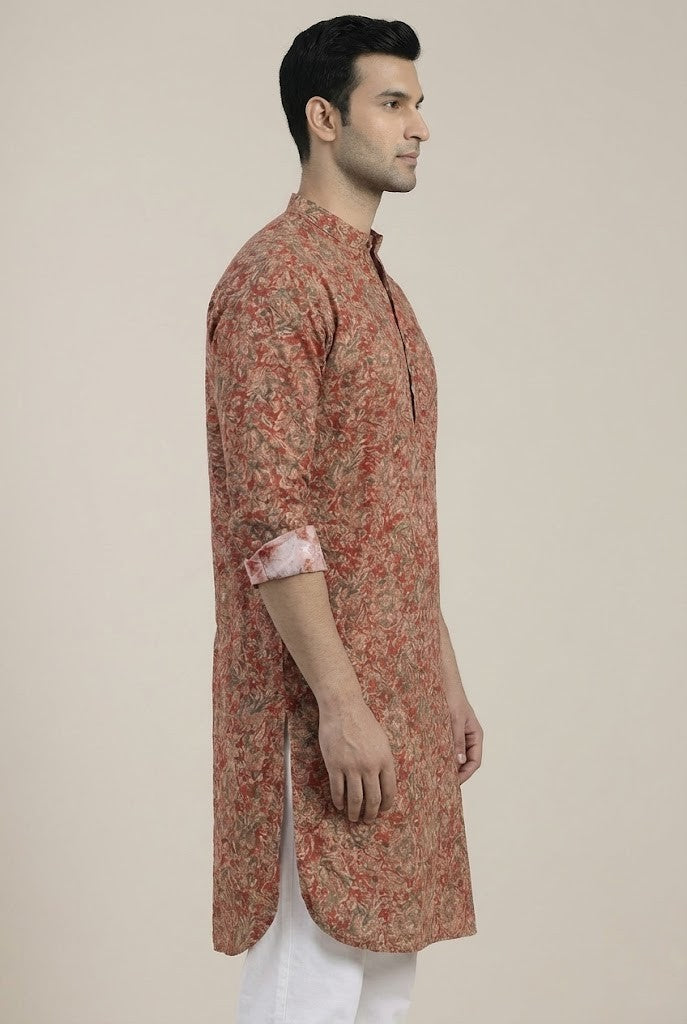 Poochampalli Short Kurta | Red Elegance