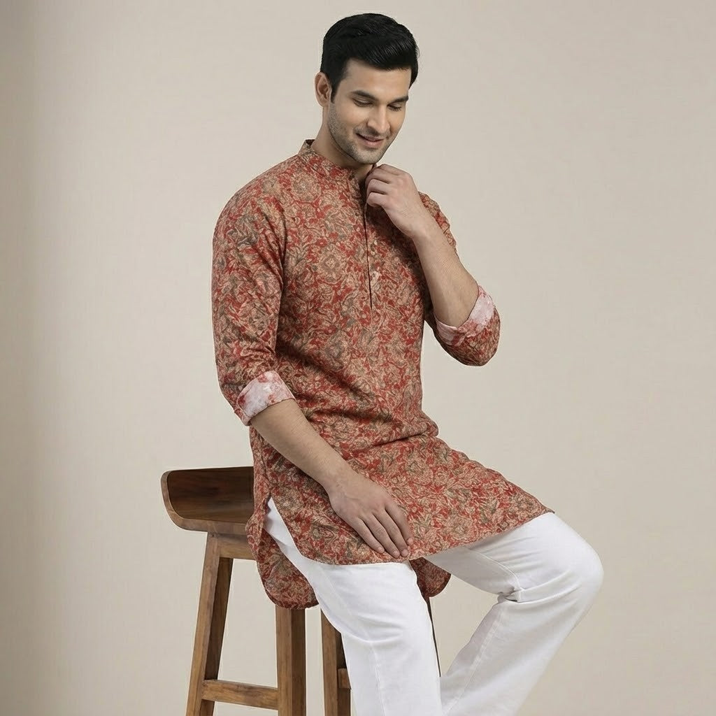 Poochampalli Short Kurta | Red Elegance