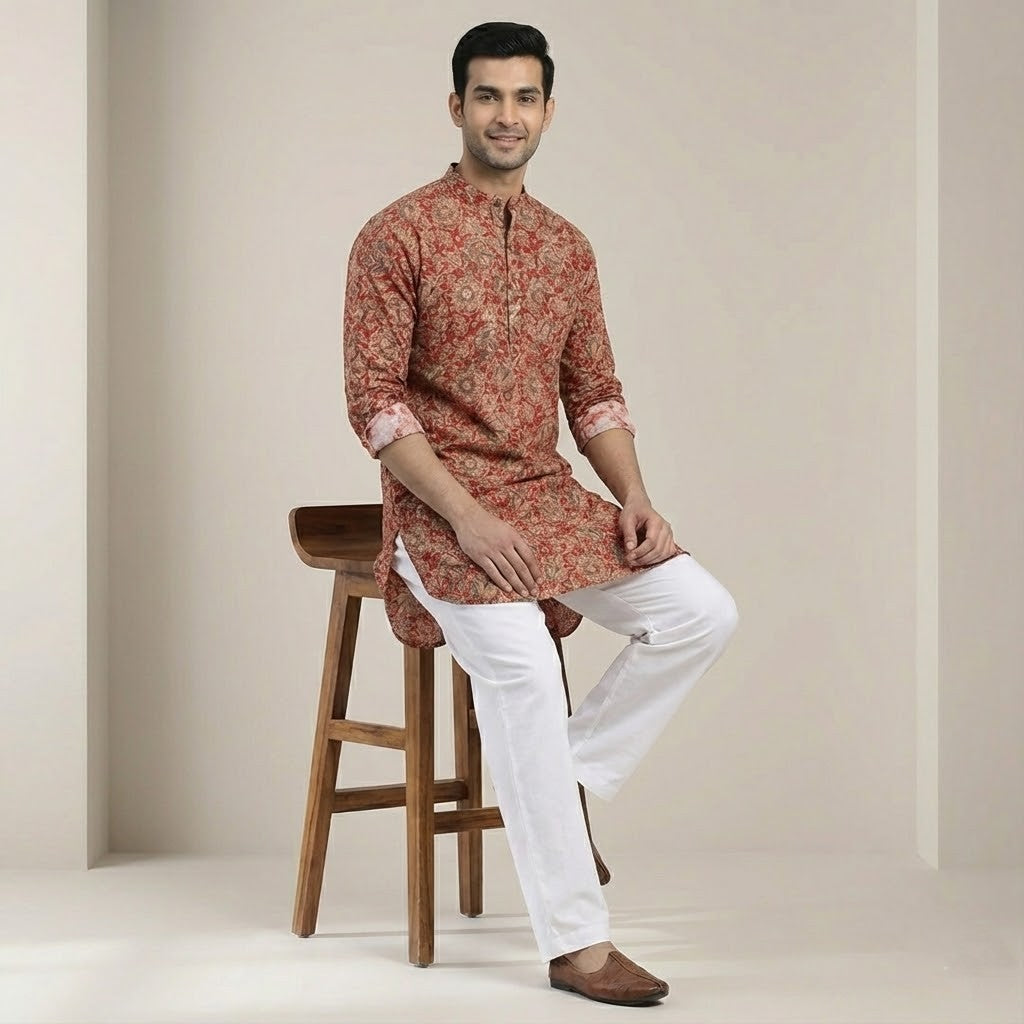 Poochampalli Short Kurta | Red Elegance