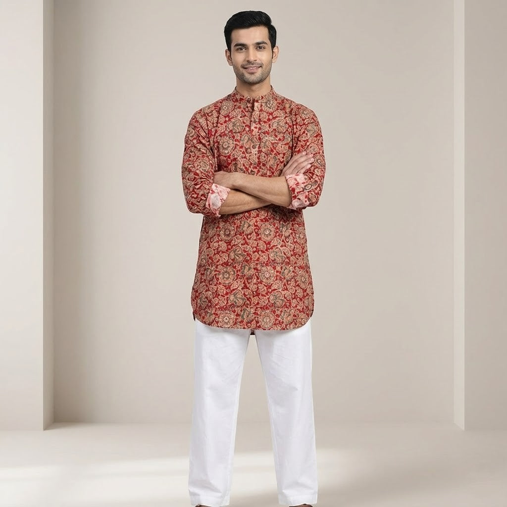 Poochampalli Short Kurta | Red Elegance